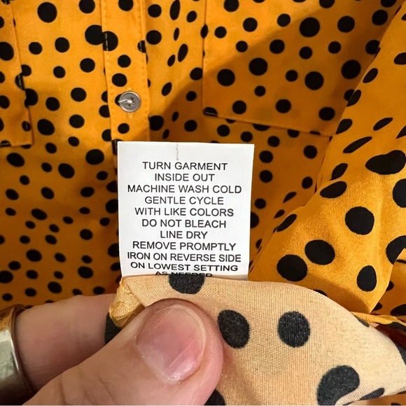Notations Orange and Black Polka Dots Button Up V-neck Blouse size large - Picture 6 of 7